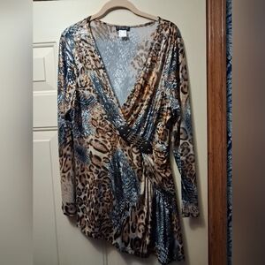 Venus Leopard Silver Copper Print Asymmetrical Long Sleeve Top
